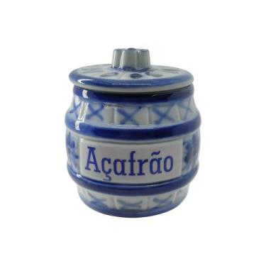 Imagem de Pote Porta Tempero Açafrão 100 Ml Em Porcelana Azul E Branca - Porcela