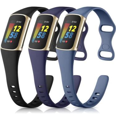 Imagem de Maledan Pacote com 3 pulseiras compatíveis com Fitbit Charge 5 para homens, mulheres, pulseira de relógio esportiva macia durável para Fitbit Charge 5 Advanced Fitness Tracker, Bluegray/preto/azul