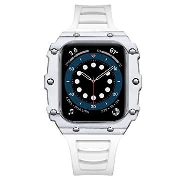 Imagem de AEMALL para Apple Watch Series 7 6 5 4 SE Fibra de Carbono Genuína Armadura Resistente Liga Capa Protetora Pulseira Pulseira Capa 44mm 45mm (Cor: Branco, Tamanho: 45mm)