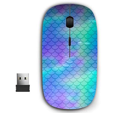 Imagem de Mouse sem fio USB ergonômico portátil 2,4 G para PC, laptop, computador, notebook com nano receptor (escala de sereia gradiente azul)