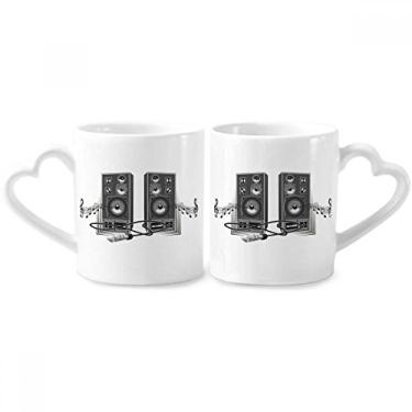Imagem de Conjunto de canecas de porcelana para casais, com caixa de alto-falante de música, com estampa de caixa de alto-falante de cerâmica e alça de coração