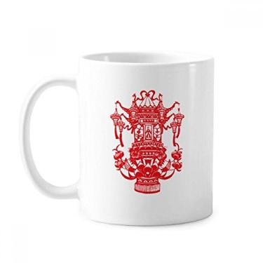 Imagem de Caneca vermelha chinesa com padrão de lótus cerâmica xícara de café porcelana louça