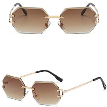 Imagem de óculos de sol femininos sem aro octógono uv400 sem moldura de metal dourado retângulo para homens, 9, tamanho único