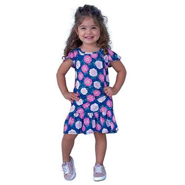 Imagem de Vestido Roupa Bebe Infantil Menina Feminina Manga Cavada Malha Microfibra Estampada de Rosas Marinho 10 meses 1 Ano 2 3 4 Anos