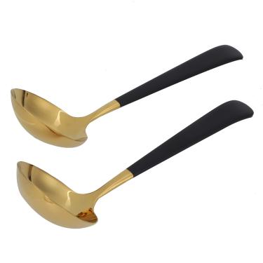 Imagem de 2 pçs de talheres de aço inoxidável para servir, escumadeira e concha de sopa, skimmer talheres conjuntos de talheres utensílios de cozinha(Ouro Preto)