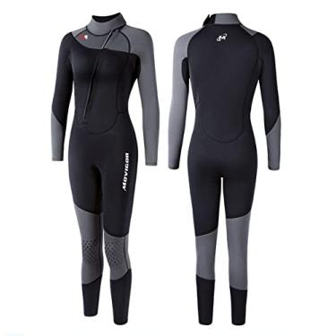 Imagem de Fatos molhados para mulheres corpo inteiro 3 mm neoprene roupa de mergulho, manga comprida maiô térmico de uma peça para surf, mergulho, caiaque, natação, canoagem, cinza, GG