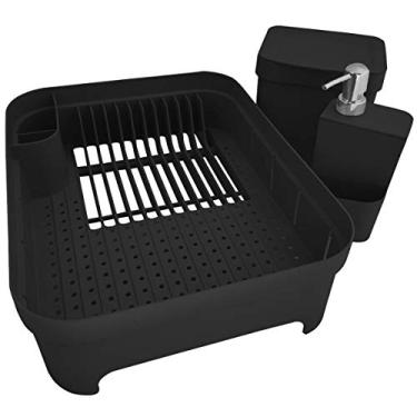 Imagem de Kit Pia Cozinha Escorredor Pratos Lixeira 2,5L Porta Detergente Preto