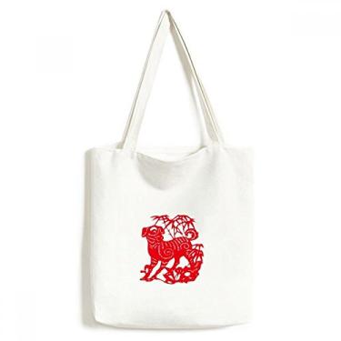 Imagem de Bolsa sacola de lona de corte de papel chinês para cães de ano novo bolsa de compras casual