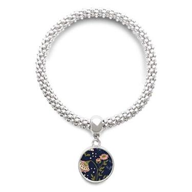Imagem de DIYthinker Pulseira de prata com pingente de flor selvagem rosa com tinta de planta e corrente ajustável