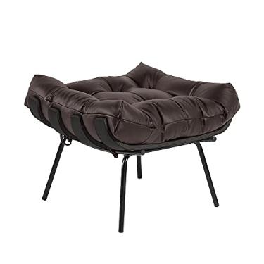 Imagem de Puff Decorativo Sala de Estar Costela Base Preta Couro Marrom - Gran Belo