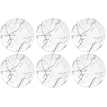 Imagem de Jogo 6 Pratos de Sobremesa de Porcelana Germer Mármore Branco Raso Redondo 20,5cm