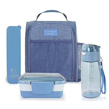 Imagem de Kit 4 Peças Bolsa Térmica+Marmita 950mL+Garrafa 500mL+Porta Talher (Azul)