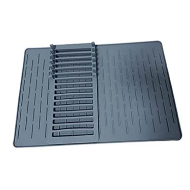Imagem de Escorredor de pratos sobre a pia escorredor de pratos rack de drenagem escorredor de pratos talheres escorredor tigela esteira de drenagem silicone para cozinhas móveis (cinza 2,48,5 X 33,5 X 0,3 cm)