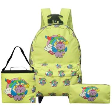 Imagem de Mochila Feminina Escolar Infantil Rodinha Unicórnio Gato Impermeável Costas Kit Lancheira Térmica Transversal Estojo ColoriCasa