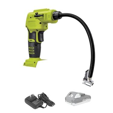 Imagem de Kit de compressor de ar portátil sem fio Auto Joe 24V-AJC1-LTE-P1 24-Volt IONMAX com bateria de 2,0 Ah, carregador, bolsa de armazenamento e adaptadores de bocal