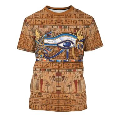 Imagem de BJU Camiseta com estampa do Egito Antigo Gola Redonda Estampada em 3D Manga Curta Solta Casual Unissex, Marrom, GG