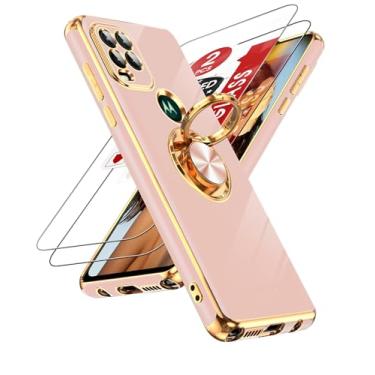 Imagem de LeYi Capa de telefone para Moto G Stylus 5G 2021: com protetor de tela de vidro temperado [2 unidades] Suporte magnético giratório de 360° com suporte magnético, revestimento ouro rosa borda Motorola