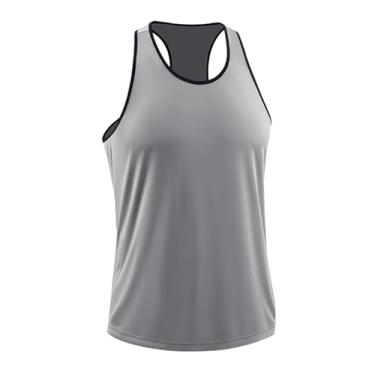 Imagem de Camiseta masculina de compressão para musculação e musculação, costas nadador, Cinza, M