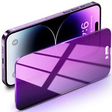 Imagem de Uyiton Película protetora de tela para iPhone 14 Pro Max, [dupla durabilidade] 28 graus anti espião cor fria HD cobertura total privacidade vidro temperado com moldura de 6,7 polegadas - roxo