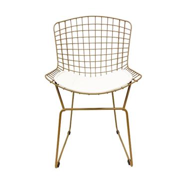 Imagem de Cadeira para Cozinha Bertoia tradicional cor Dourado fosco assento branco - Poltronas do Sul