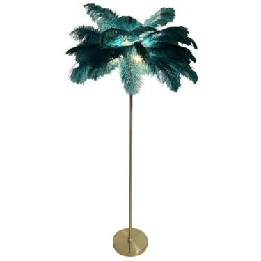 Imagem de Luminária de chão de penas de avestruz natural 45 peças lâmpadas de cabeceira com interruptor de pé regulável moderno dourado lâmpadas LED decoração iluminação para quartos sala de estar 160 cm