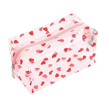 Imagem de Lindas bolsas de cosméticos transparentes e transparentes, bolsas de maquiagem transparentes para viagem, kit de pincéis de maquiagem portátil, bolsa de armazenamento, organização de desenho animado à prova d'água para mulheres e meninas (coração)