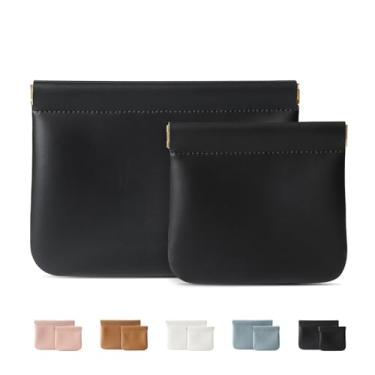 Imagem de MEIBOOCH Pacote com 2 pequenas bolsas de maquiagem para mulheres, nova bolsa de cosméticos de couro de super fibra organossilício para viagens, bolsa organizadora de moedas, bolsa de armazenamento,