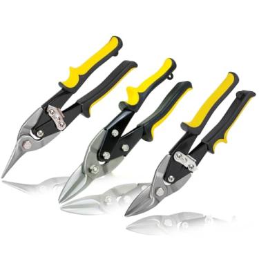 Imagem de Kit 3 Alicate Tesoura Manual Tipo Aviação Curva Direita Esquerda e Reta 10Pol Chapa Funileiro Calheiro Corte Chapa Ferro Aço Inox Calha Aviador Serralheiro