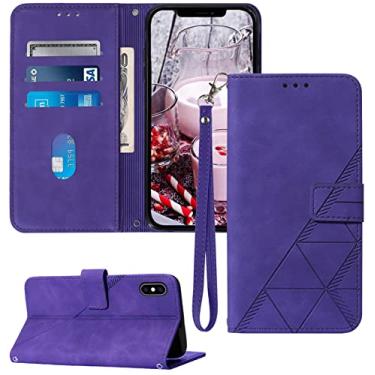 Imagem de Moment Dextrad Capa carteira para iPhone X/Xs, capa para iPhone 10, compartimentos para cartão, alça de pulso, proteção interna de TPU, capa flip de couro PU com suporte (roxa)