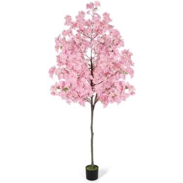 Imagem de Árvore artificial de flor de cerejeira de 1,8 m de altura, planta de seda falsa com vaso de plástico para berçário, plantas artificiais para decoração interna e escritório em casa (rosa)