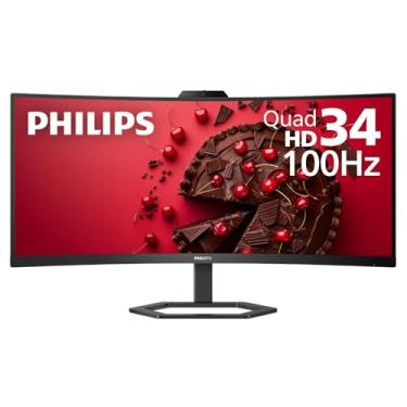 Imagem de PHILIPS Monitor 34E1C5600HE 34 polegadas UltraWide QHD 21:9 com webcam Windows Hello integrada e microfone com cancelamento de ruído, encaixe USB-C, alto-falantes estéreo, 100Hz, substituição