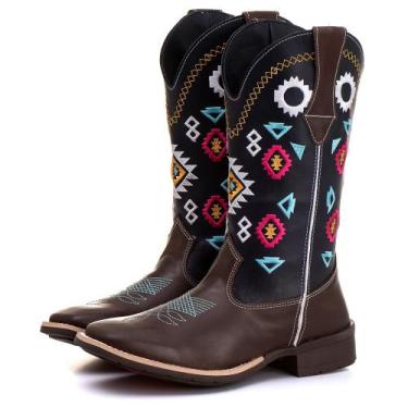 Imagem de Bota Texana Feminina Country Western Cano Longo Bordada Macia Confortá