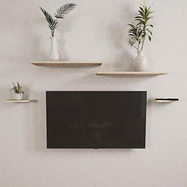 Imagem de Rack Suspenso para sala ou quarto c/ madeira maciça 4 peças - Ômega Su