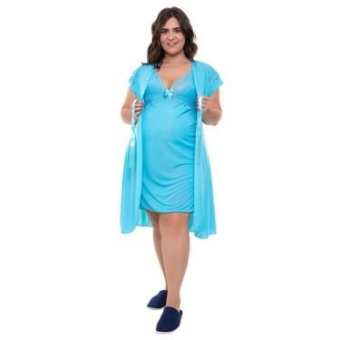 Imagem de Jogo de Camisola Plus Size em Liganete - Linda Gestante, 54, Água