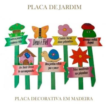 Imagem de 5 Placas com Frases Casa e Jardim Decorativas em Madeira - Garden - Re