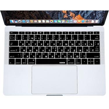 Imagem de XSKN Capa para teclado de silicone preto russo/inglês para teclas rasas MacBook Pro 13 (A1708 lançado em 2016, sem barra de toque) e MacBook 12 (A1534 lançado em 2015), versão EUA UE