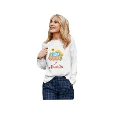 Imagem de Camiseta manga longa blusa de frio Arraiá festa junina em familia Bran