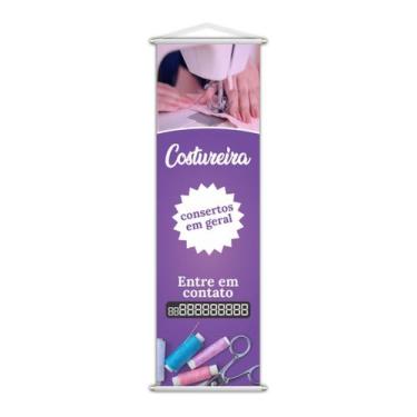 Imagem de Banner Costureira Consertos em Geral Contato Roxo 100x30cm - PlimShop