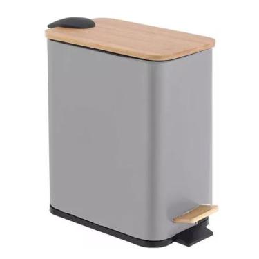 Imagem de Lixeira Retangular Tampa Bambu 5 Litros Com Pedal - Paramount Plastico