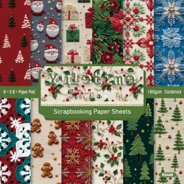Imagem de WLXTREE Blocos de Papel para Scrapbook de Natal, 24 Folhas de Papel para Scrapbooking, Papel Estampado, Pacote de Papel para Artesanato para Fazer Cartões, Bordas de Fundo de Álbun (, Tempo De Yule)