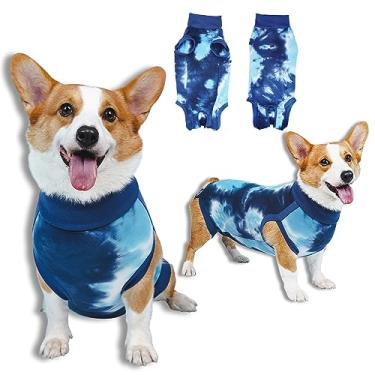 Imagem de TORJOY Terno respirável para recuperação de cães masculinos/fêmeas, macacão azul tie dye para ferimentos abdominais, cone e coleira alternativa após cirurgia a anti-lamber, terno de cirurgia profissional para cães