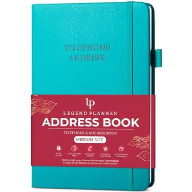 Imagem de Legend Planner Livro de endereços com abas alfabéticas – Livro de contatos telefônicos para números de telefone, endereços, senhas, médio (turquesa)