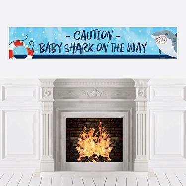 Imagem de Big Dot of Happiness Shark Zone - Faixa de festa para decoração de chá de bebê Tubarão Jawsome