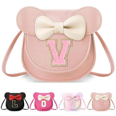 Imagem de izuzta Bolsa infantil para crianças 1 2 3 4 5 6 7 8 anos de idade bonito mouse orelha laço bolsa transversal presente de aniversário, Bolsa pequena/rosa/letra rosa, V, V