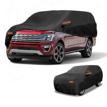 Imagem de Partuto Capa de carro à prova d'água para todos os climas, automotiva, externa, anti-UV, proteção contra chuva e sol, cobertura externa completa para Ford Expedition preta com tiras refletoras