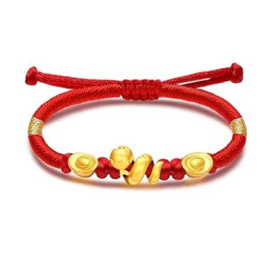 Imagem de Eymi Pulseiras trançadas feitas à mão com cordão vermelho para mulheres, signo de animais do zodíaco chinês, pingente de cobra da sorte, joia do ano de cobra, presente do festival da primavera,
