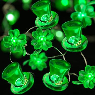 Imagem de KAiSnova Luzes De Corda Do Dia De São Patrício 10 Pés 30 Leds Chapéu De Duende E Luzes De Corda De Trevo Alimentadas Por Bateria Com Controle Remoto Decoração Irlandesa Verde Trevo Fada Luzes Decora