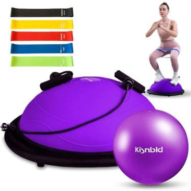Imagem de kisnbld Bola De Equilíbrio Inflável Half Balance Ball Trainer Com Bola De Pilates E Faixas De Resistência, Meia Bola De Ioga Antiderrapante Para Exercícios De Corpo Inteiro Em Academias Em Casa