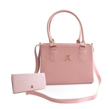 Imagem de Kit Bolsa Feminina Baú Média Alça Transversal Ajustável Elegante Compa