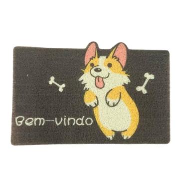 Imagem de Tapete Capacho Porta de Entrada Pets 'Bem-vindo' 100% Poliéster Emborrachado 60cm x 40cm Para Receber Com Estilo (Cachorro Feliz)
